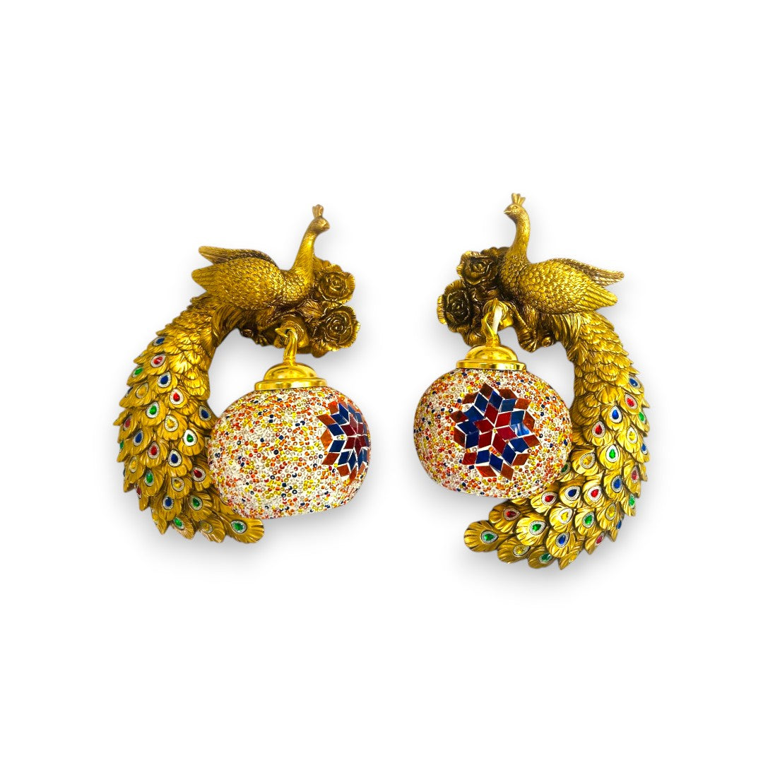 Elegant Peacock-Inspired LED Wall Light with Meenakari Design